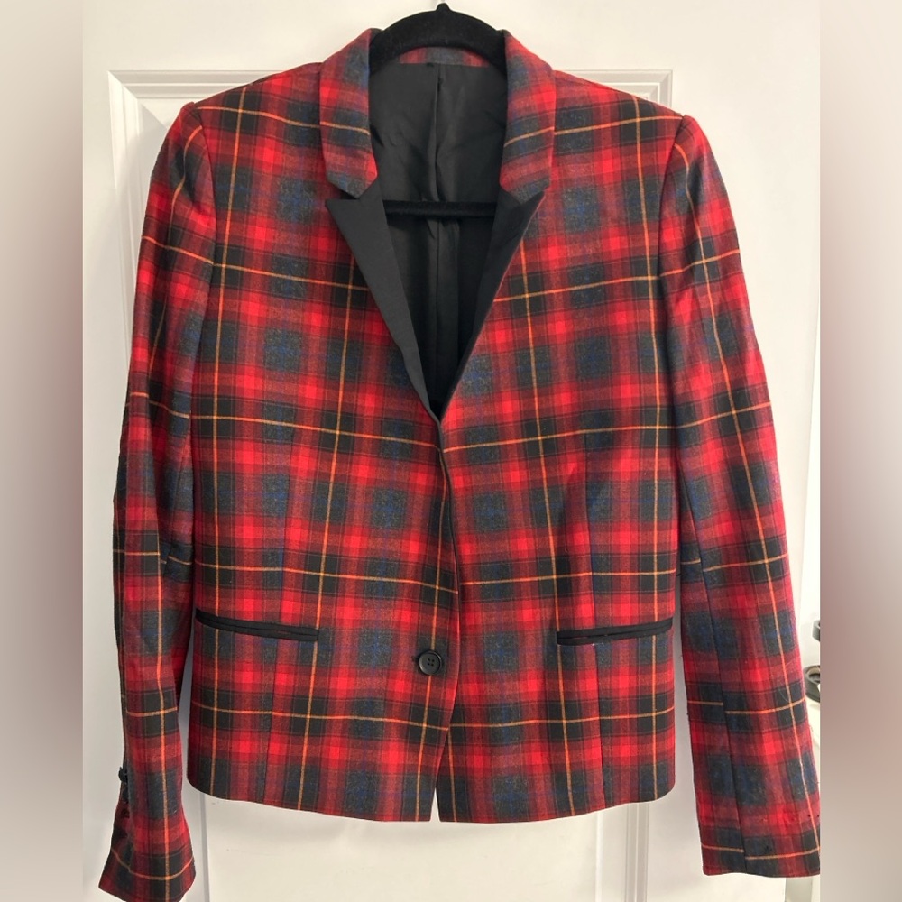 The Kooples Red and Black Plaid Blazer